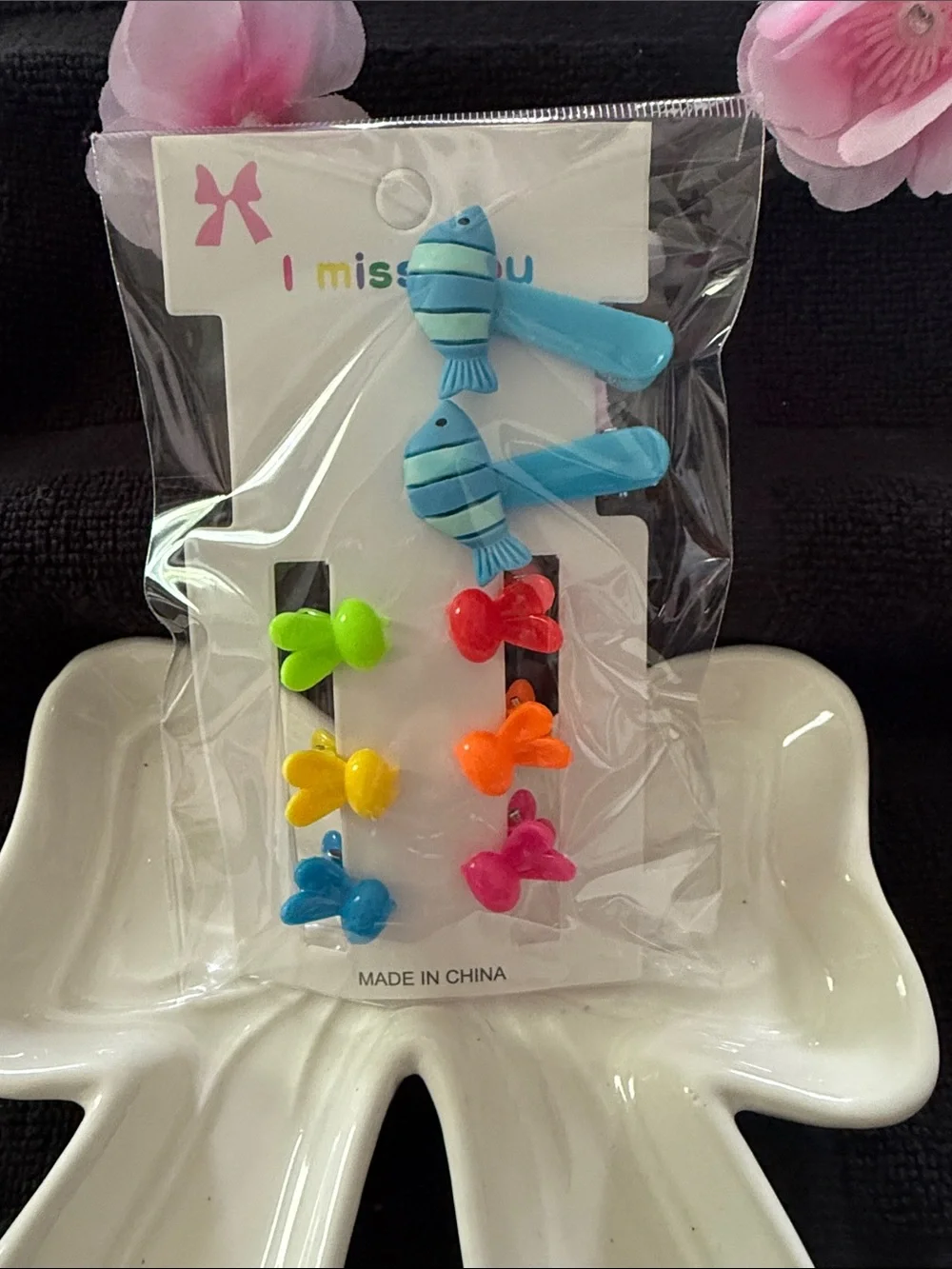 Cute Colorful Kids Hair Clip Set - Blue Fish & Multicolor Accents